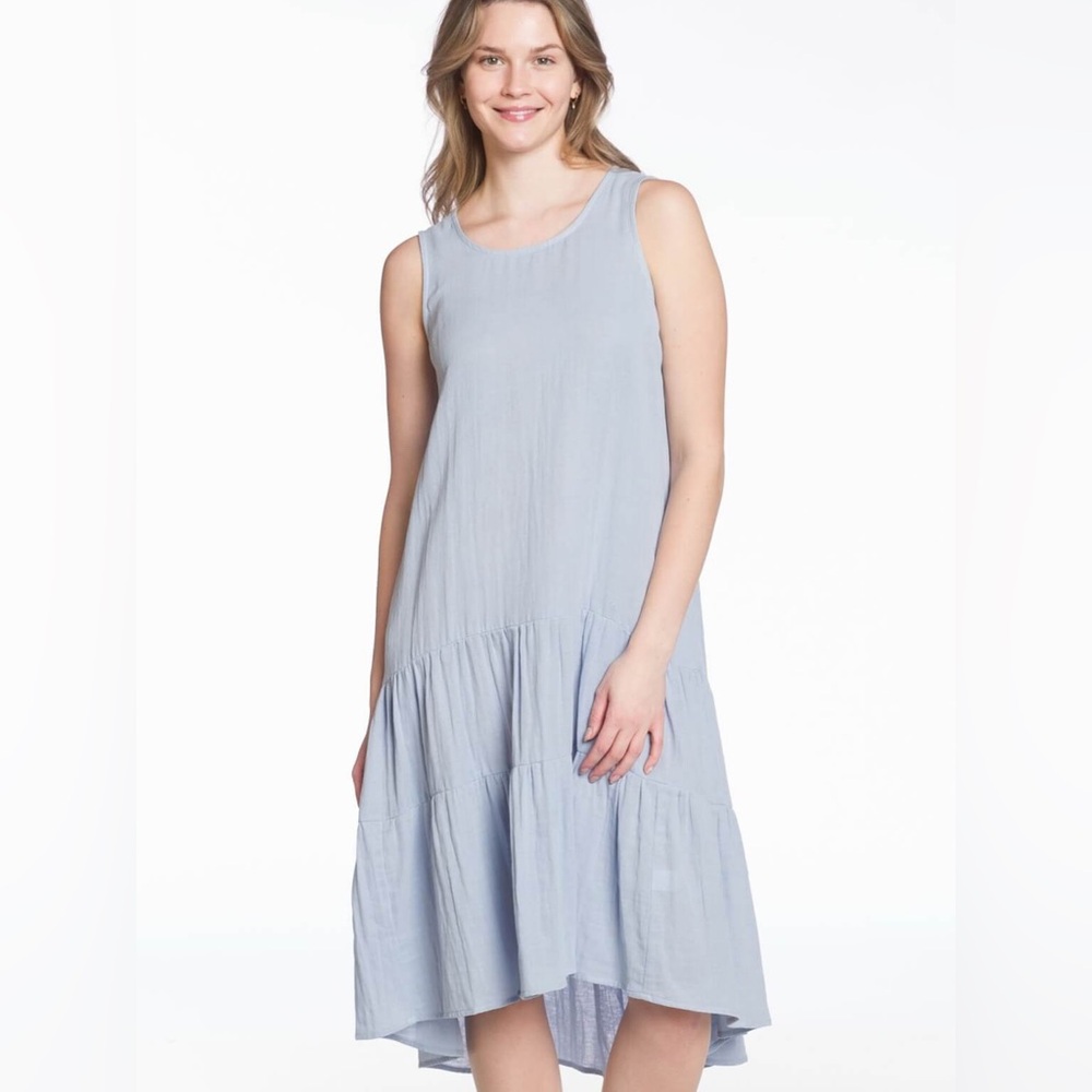 DKR Apparel Sleeveless Tiered High-Low Sundress-Sky Blue